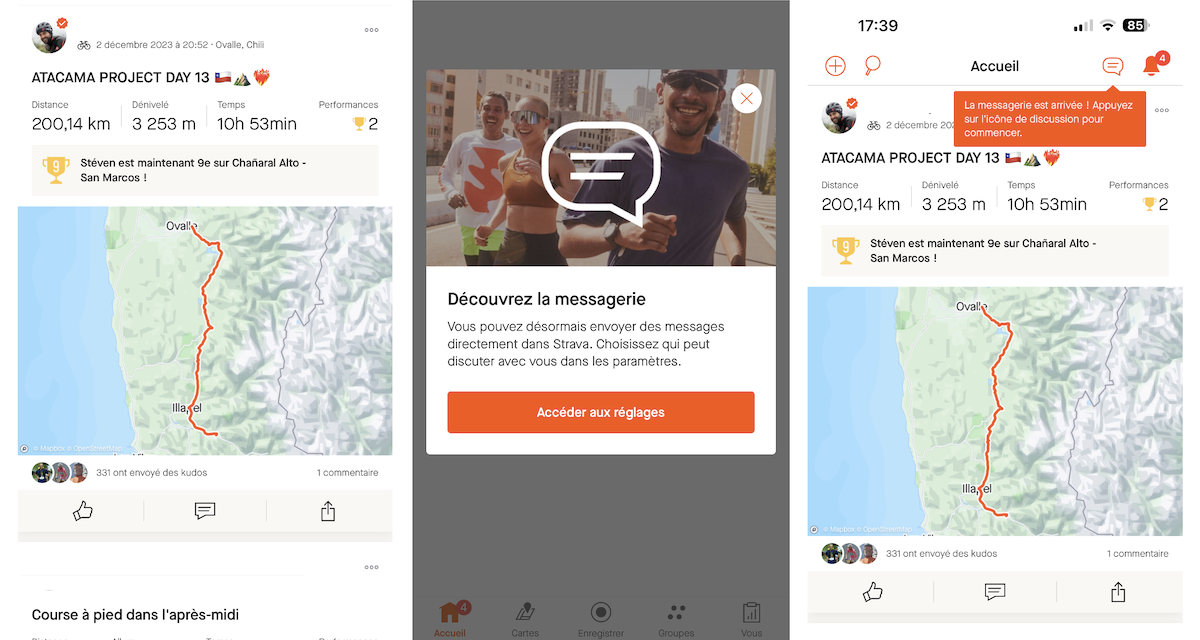 DES NOUVEAUTES CHEZ STRAVA : MESSAGE PRIVE ET EN GROUPE – PARTAGE D’ITINERAIRES